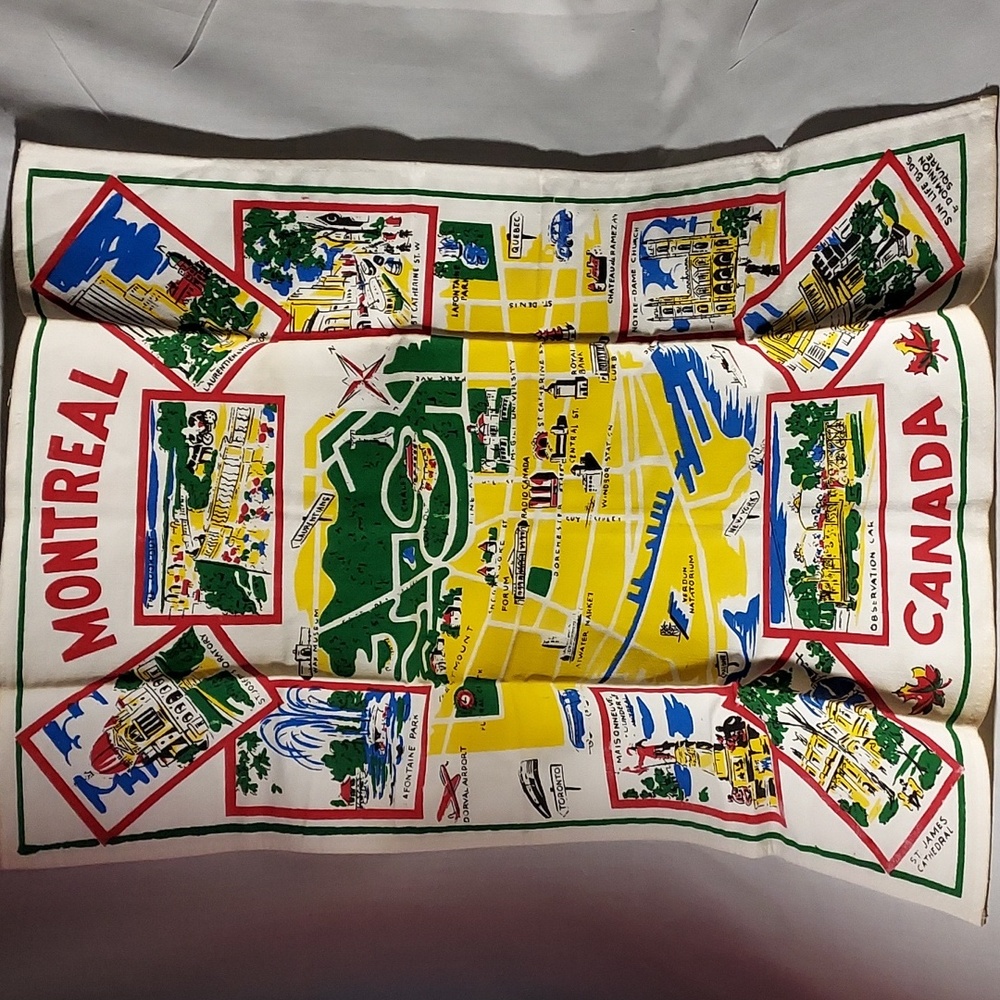Vintage Montreal Quebec Canada Linen Tea Towel Hand Towel Souvenir Towel